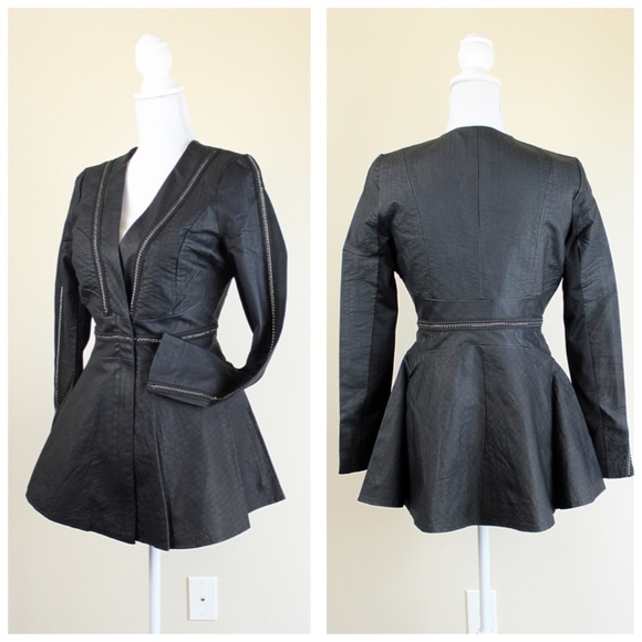 VENUS Faux Leather Flare Jacket NWT Black - Picture 3 of 8